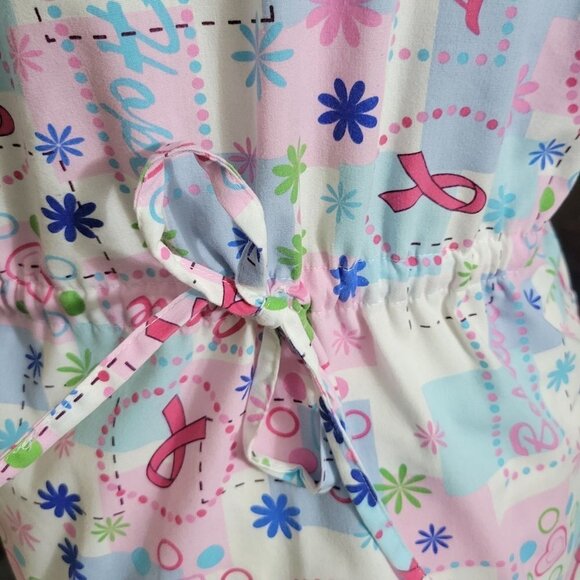SB Scrubs Sz M Breast Cancer Awareness Vneck Back Tie Waist SS Novelty Scrub Top - Picture 8 of 9